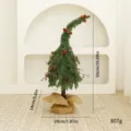 Albero di Natale creativo con punta ricurva, pigne e base in tela di sacco, 50cm - Verde Curvo Con Decorazioni / 50cm