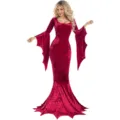 Rode fluwelen vampierjurk voor vrouwen, gothisch heksen verkleedkostuum voor Halloween. - S / Dresses / Bordeauxrood