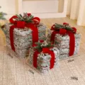 Set de 3 cajas de regalo de Navidad tejidas con lazos rojos, tamaños 15cm, 20cm, 25cm - Juego de Tres Piezas de Caja de Regalo Tejida / Caja de Regalo