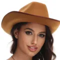 Brown western cowboy hat for women festival party costume wear, stylish wide brim design. - One Size / Hat Only / Hat Only