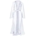 Camicia da notte lunga in rete trasparente con bordo soffice, vestaglia lingerie sexy. - Taglia unica / Set / Bianco