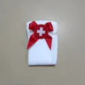 Sexy white nurse over knee long stockings with red bow and cross badge, cosplay costume socks. - One Size / White Stockings Red Bow Cross