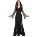Women Halloween Vampire Witch Cosplay Costume Long Black Lace Sleeve Maxi Party Dress - M / Dresses / Black