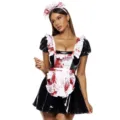 Halloween bloody maid costume cosplay gothic sexy roleplay outfit with apron and headband. - M / Dresses