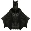Detailed close-up view of black Halloween bat costume featuring hood, bat ears and wing sleeves. - M / Tops / 1706 Bat Suit (Single Piece) / Black