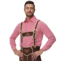 Heren Oktoberfest kostuum set rood ruitjes hemd en bruine lederhosen variant model - M / Tops / Rood Geruit Overhemd