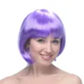 Purple short bob wig with bangs, stylish synthetic hair for cosplay and daily fashion wear. - One Size / Purple Wig