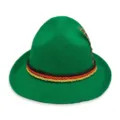 Traditional green felt Tyrolean hat with black red gold braided band and feather for Oktoberfest. - Green Hat (Hard)
