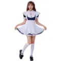 Cute Japanese maid costume uniform for cosplay, anime events, parties, and Halloween fun. - M / Set / Dark Blue and White