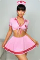 Costume d'infirmière sexy jeu de rôle ensemble haut court et jupe rose pour femme fête - S / Haut et Bas / Rose