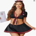 Costume infirmière sexy de jeu de rôle, ensemble haut court et jupe noir rouge. - S / Haut et Bas / Noir