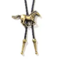 Vintage western cowboy running horse bolo tie with braided leather cord - Black Rope Antique Bronze