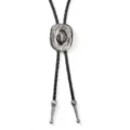 Vintage cowboy hat bolo tie with black braided cord and silver metal slide accent. - Black Cord Antique Silver 1235