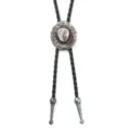 Vintage antique silver cowboy hat bolo tie with wheat wreath and black leather cord - Black Cord Antique Silver 1236