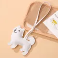 Porte-clés chien Samoyède blanc en cuir PU pour accessoires de sac à main élégant. - Blanc