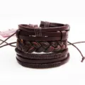 Bracelet rétro multicouche en cuir de vachette tressé marron avec cordon ajustable - Multicouche Tissé Réglable Brun Foncé (QNW4057)