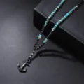 Vintage anchor pendant necklace with natural black lava stone and blue turquoise beads - Lapis Anchor Style / Teal