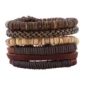 Ensemble de bracelets rétro multicouches en cuir et perles de bois avec détails en cordon tressé - Combinaison Artisanale Vintage Empilée Multicouche (Style 1)