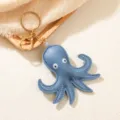 Creative blue PU leather octopus keychain with gold-tone metal hardware for bags - Octopus