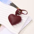 Dark red puffed PU leather heart charm bag ornament and keychain accessory for girls - Light Caramel