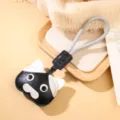 Porte-clés chiot en cuir PU noir et blanc mignon et bijou de sac dessin animé avec boucle - Chat Noir / Noir et Blanc