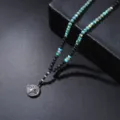 Vintage men's natural lava stone necklace with turquoise beads and star pendant - Lapis Compass Star Style / Teal