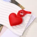 Elegant red PU leather heart-shaped pendant keychain, ideal for bag charms and car keys - Red
