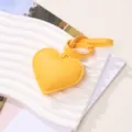 Yellow PU leather heart pendant keychain with matching strap for bag or car accessory. - Yellow