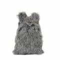 Close-up detail view of fluffy gray faux raccoon fur backpack in Y2K fashion style. - Silver Fox Grey