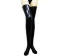 Glossy black faux leather thigh high boots sexy cosplay costume shoes for women. - One Size / Bottoms / Black Leather Socks