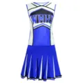 Ensemble haut et jupe de pom-pom girl bleu blanc costume de danse WMHS S-XL - XS / Haut et Bas / Bleu (Sans Pompons)