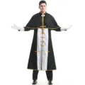 Costume de prêtre pour homme robe noire avec col blanc et collier croix pour fête. - M / Ensemble / Noir