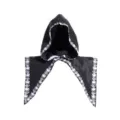 Schwarzer gotischer Kapuzenumhang mit Totenkopf-Borte, ideal für Halloween Mittelalter Hexen. - Einheitsgröße / Schwarz