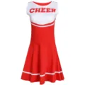 Femme rouge blanc costume pom-pom girl robe sans manches pour spectacle de scène danse fête - Robes / Rouge