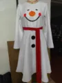 White long sleeve Christmas snowman dress with red belt, cute holiday party costume. - S / Dresses / Snowman