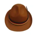 Brown German Tyrolean hat with black red yellow braided rope and feather for Munich Oktoberfest. - Coffee Hat (Hard)