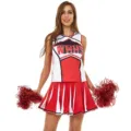 Red white black cheerleader costume set with pom poms for women, sexy dance cosplay outfit S-XL. - Red (With Pompoms)