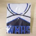 Sexy cheerleading uniform outfit WMHS costume top white blue black size XL for women stage performance - Blue (With Pompoms)