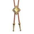 Corbata Bolo vaquera vintage con hebilla de diamante en latón y cordón trenzado marrón - Cuerda marrón y rombo de cobre