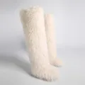 Detailed side view of 72cm cream faux fur over-the-knee snow boots with fluffy texture - 36 / White
