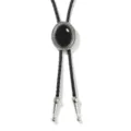 Vintage western bolo tie featuring a large black oval gemstone and braided leather cord - Black Gemstone Style