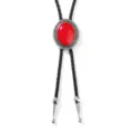 Vintage western bolo tie featuring red oval gemstone and braided black leather cord necklace - Red Gemstone Style