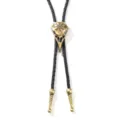 Bolo-Krawatte im Retro-Punk-Stil mit Phoenix-Vogelschädel-Anhänger und geflochtener Kordel - Schwarze Kordel mit antikem Bronzegold
