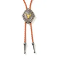 Vintage Western-Cowboy-Bolo-Tie mit goldenem Stierkopf-Emblem an brauner Kordel - Antik Silber Gold Stier (Braunes Seil) / Braun