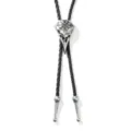 Vintage Punk Bolo Tie mit Vogelschädel-Anhänger und graviertem Wikinger Vegvisir - Schwarze Kordel Altsilber