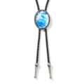 Western-style bolo tie with blue rabbit illustration on alloy pendant - Rabbit / Black Rope Antique Silver