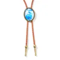 Vintage Western bolo tie with blue rabbit pendant and brown braided leather cord - Rabbit / Brown Rope & Antique Bronze