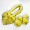 Top-down detail view of yellow heart-shaped faux fur bag and fuzzy pompom slippers set - Yellow (Shoes & Bag Set) / 46 (US 13)