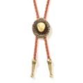 Vintage bronze cowboy hat bolo tie with wheat ear design and brown braided leather cord - Brown Cord Antique Bronze 1236