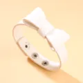 Bracelet élégant en cuir PU blanc avec nœud et boutons-pression réglables pour femmes - Blanc